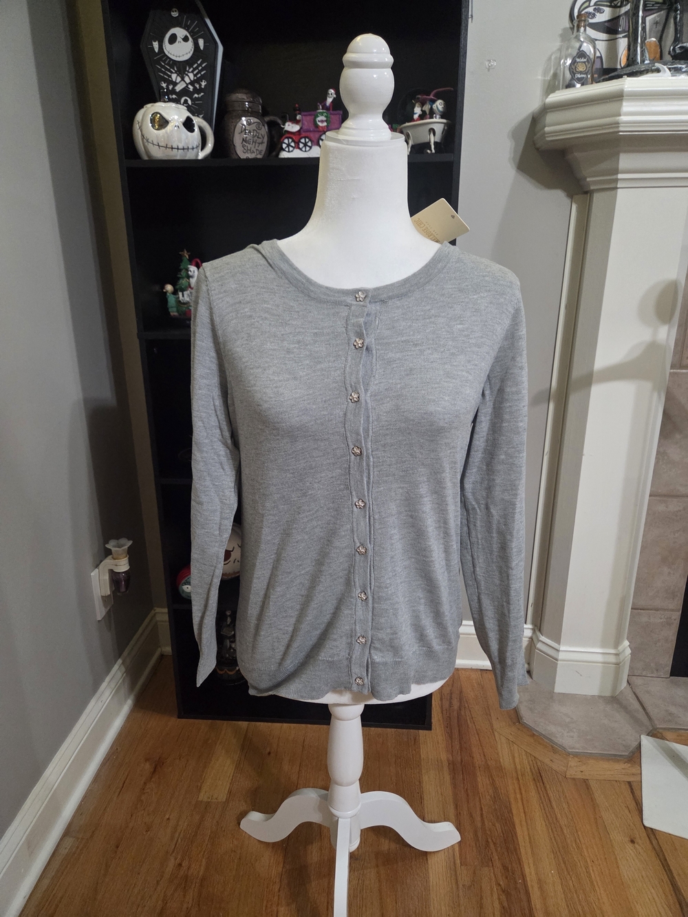 Jrs Light Gray Button-Front Cardigan Sweater